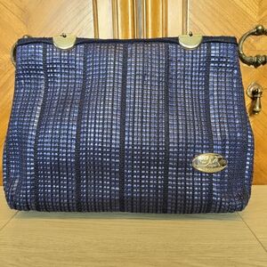 GModa Navy Raffia Woven Shoulder Bag